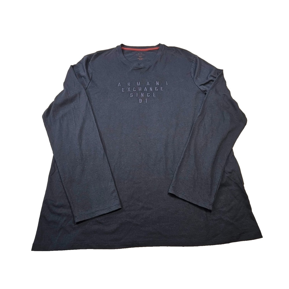 Armani Exchange Mens XXL Slim Navy Long Sleeve Tee Embroidered Logo A|X Cotton